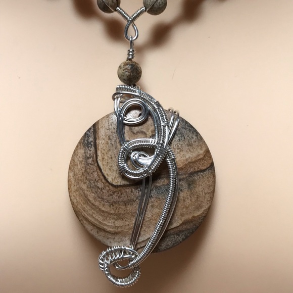 Jewelry Set- Picture Jasper Sterling Silver Necklace and Earring Set- Statement - Picture 7 of 11